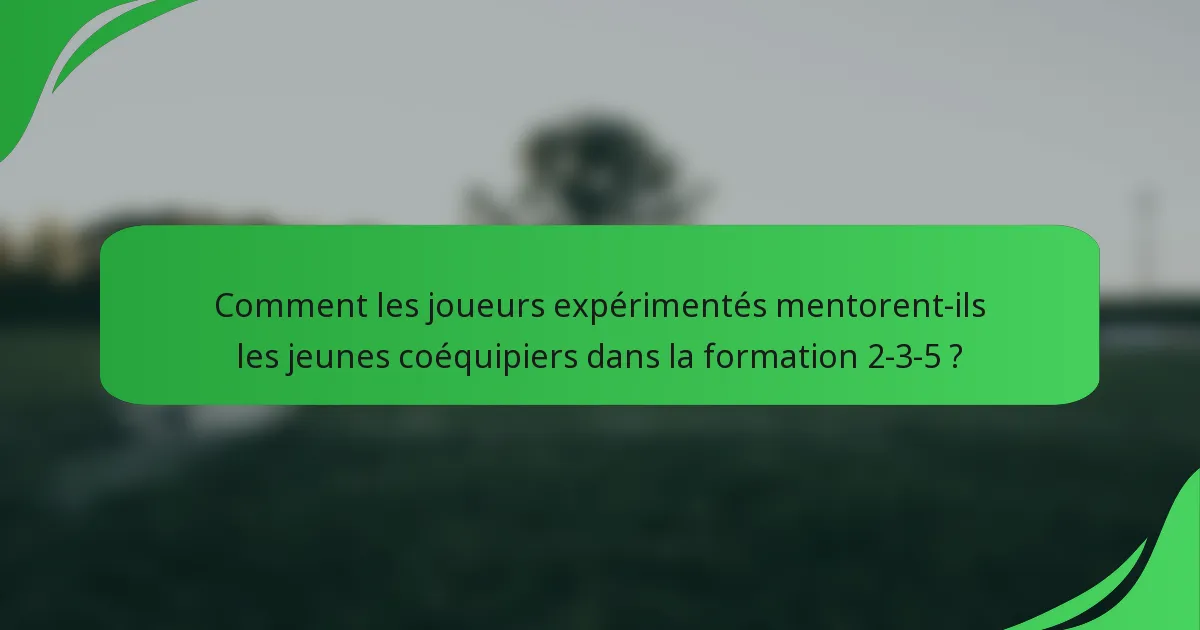 Comment les joueurs expérimentés mentorent-ils les jeunes coéquipiers dans la formation 2-3-5 ?