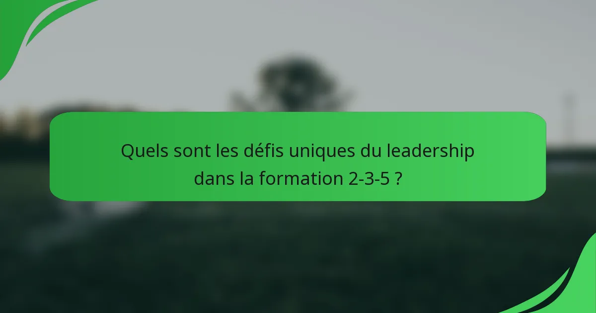 Quels sont les défis uniques du leadership dans la formation 2-3-5 ?